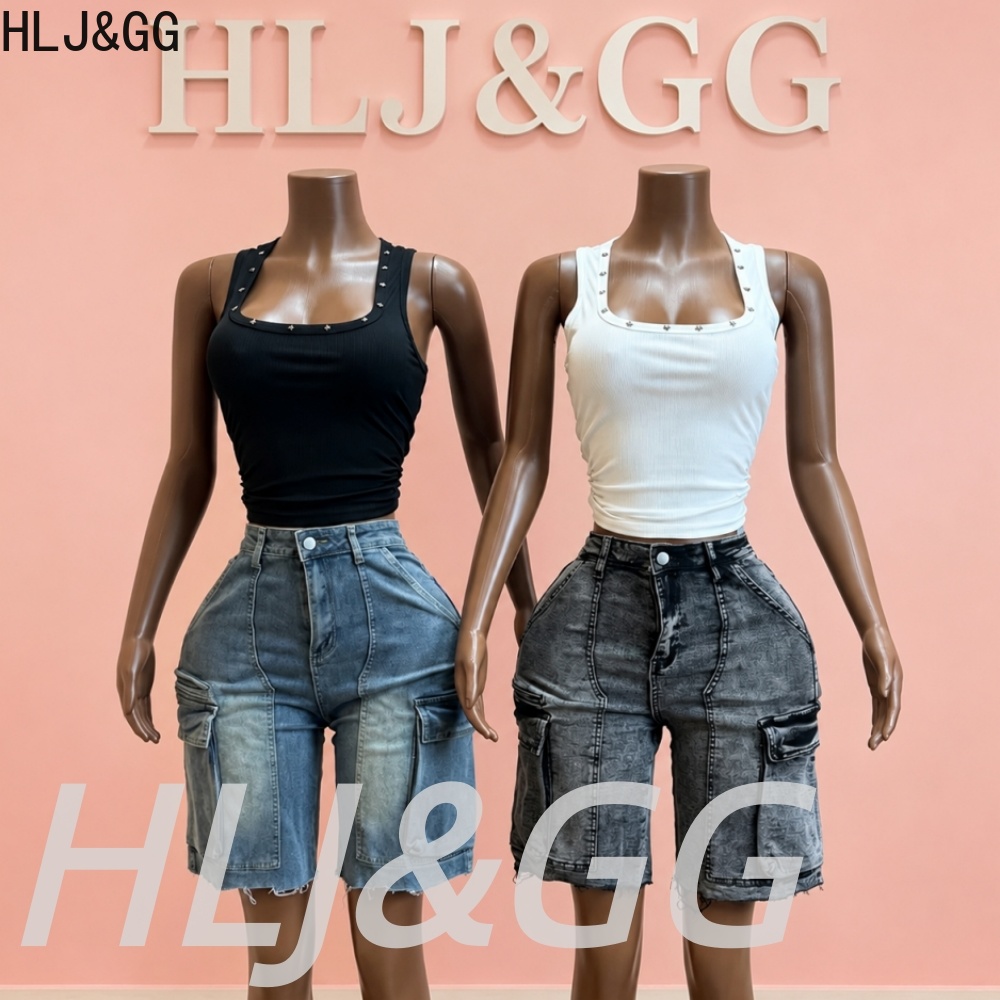 Women Fashion Jeans Top - طقم من قطعتين من HLJ&GG: شورت