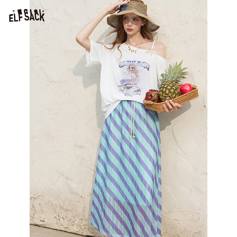 Women'S Fashion Graphic Tees - طقم تي شيرت أبيض بدون أكتاف