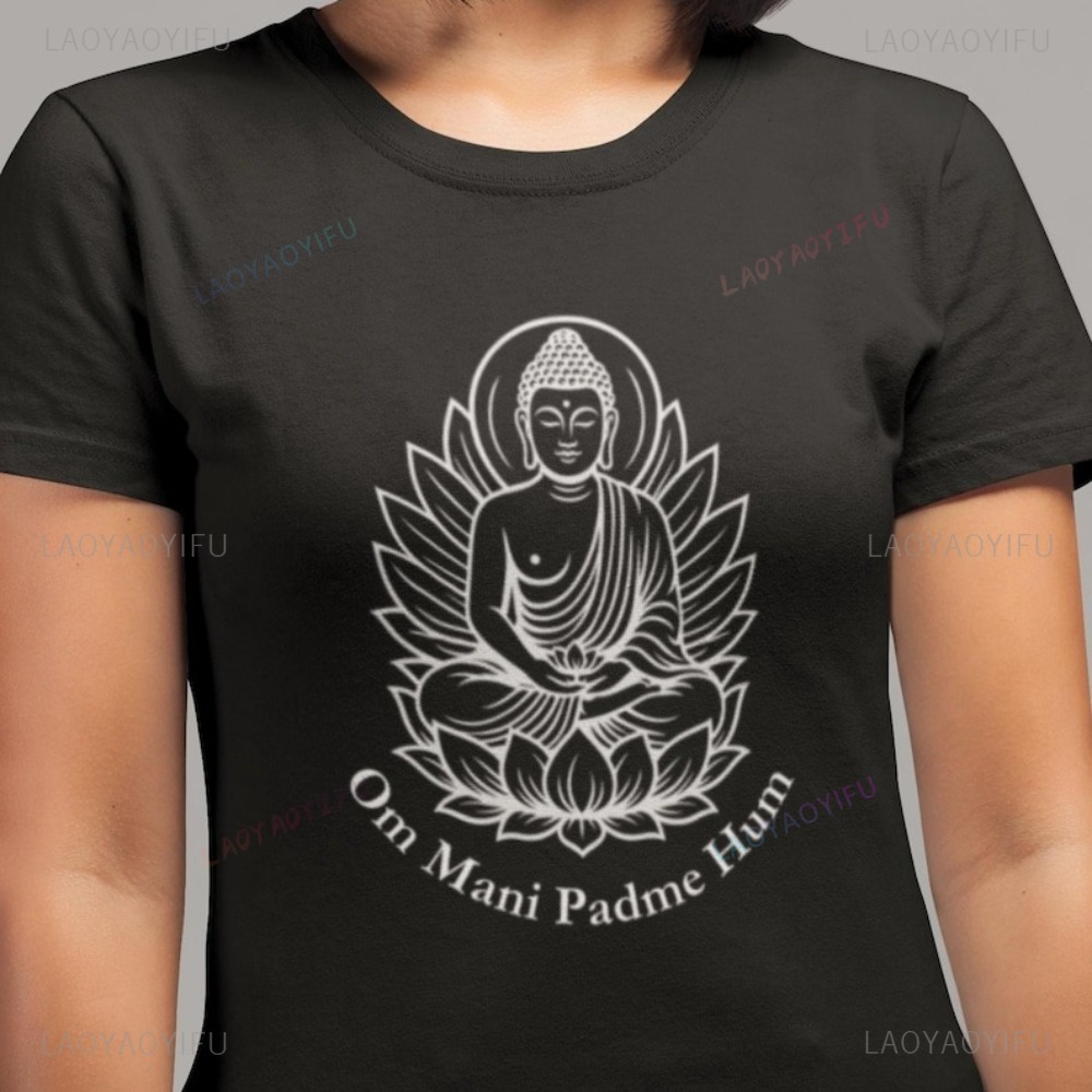 Women'S Fashion Graphic Tees - بوذا لوتس التأمل الجرافيك التي شيرت