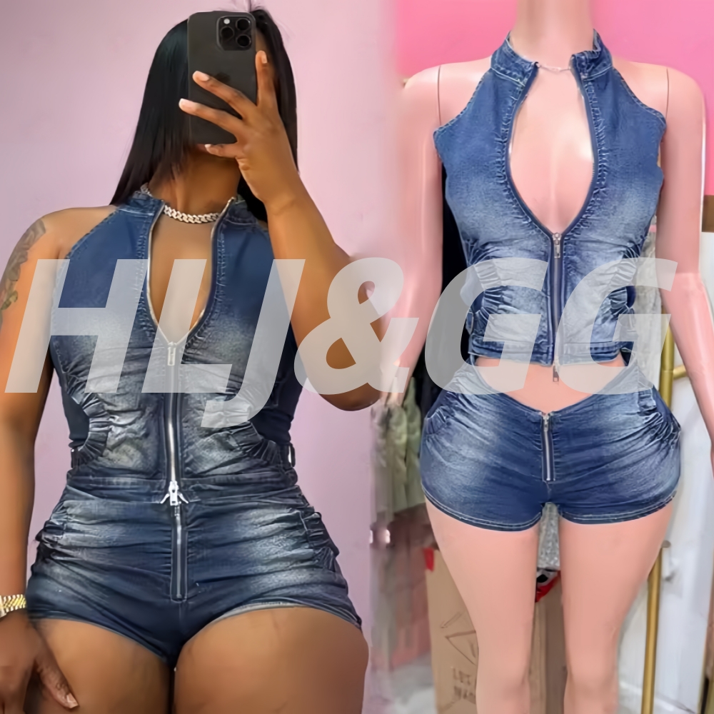 Women Fashion Jeans Top - HLJ & GG الأزرق موضة الدنيم