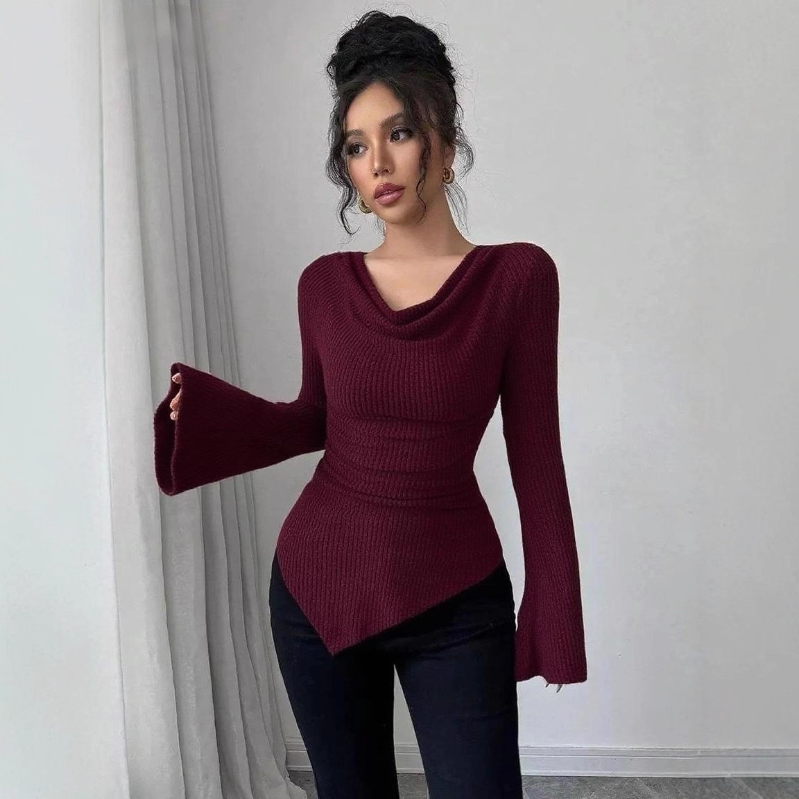 بلوزة نسائية بأكمام طويلة بلون - مراجعة Off Shoulder Top وسعره