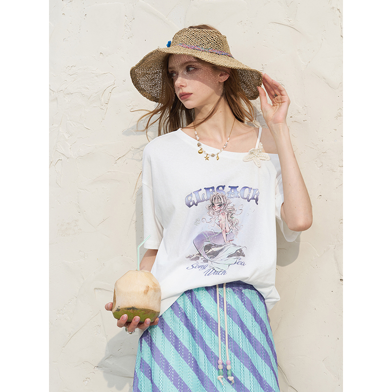 طقم تي شيرت أبيض بدون أكتاف وت - مراجعة Women'S Fashion Graphic Tees وسعره