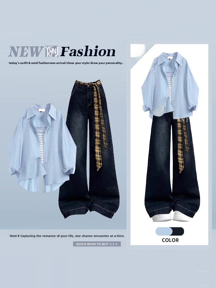 طقم نسائي من ثلاث قطع يتكون من - مراجعة Women Fashion Jeans Top وسعره