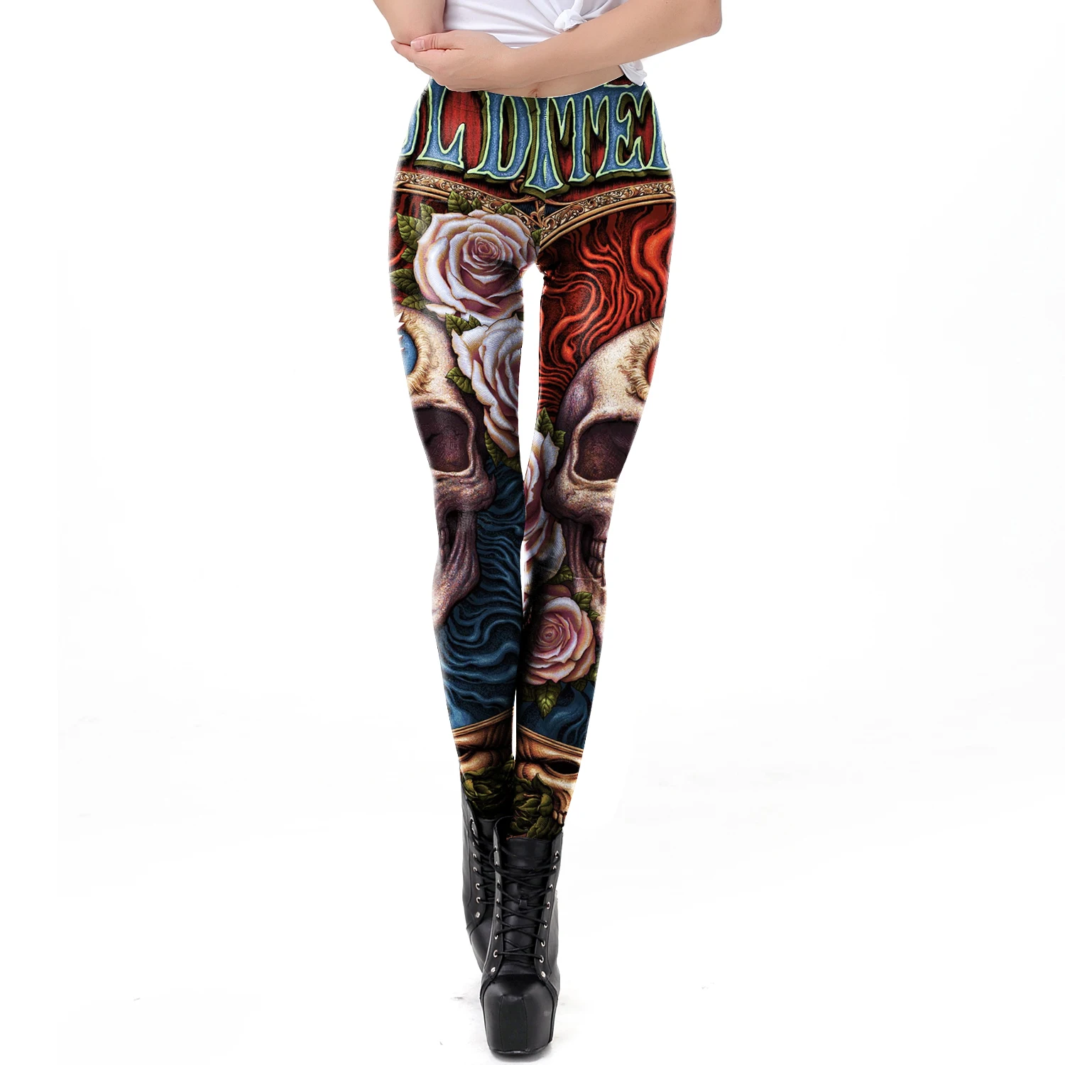 موضة الجمجمة روز طباعة طماق تأ - مراجعة Women'S Fashion Leggings وسعره