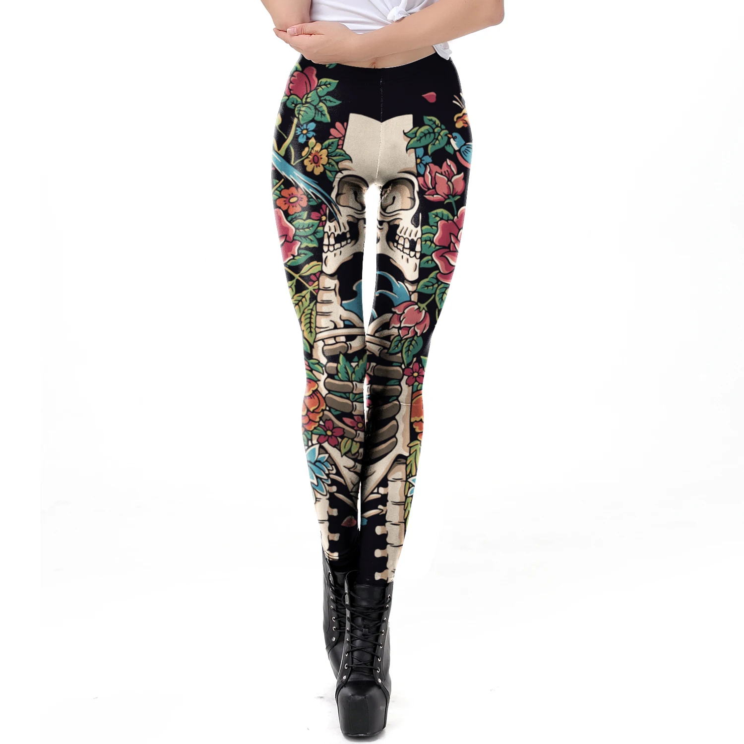 موضة الجمجمة روز طباعة طماق تأ - مراجعة Women'S Fashion Leggings وسعره