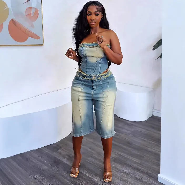 بدلات الدنيم النسائية الأوروبي - مراجعة Women Fashion Jeans Top وسعره