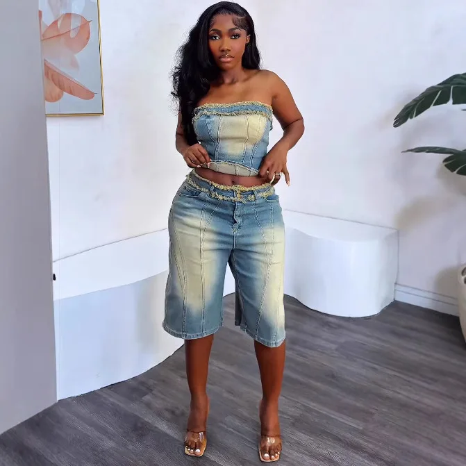 بدلات الدنيم النسائية الأوروبي - مراجعة Women Fashion Jeans Top وسعره