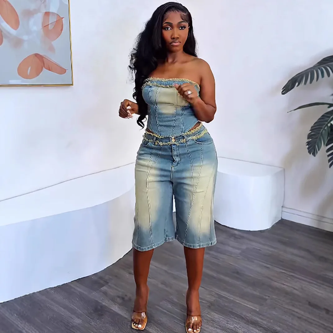 بدلات الدنيم النسائية الأوروبي - مراجعة Women Fashion Jeans Top وسعره